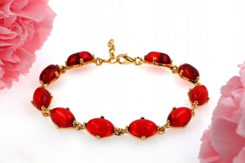  Bracciale con AMBRA BALTICA rossa, argento placcato oro