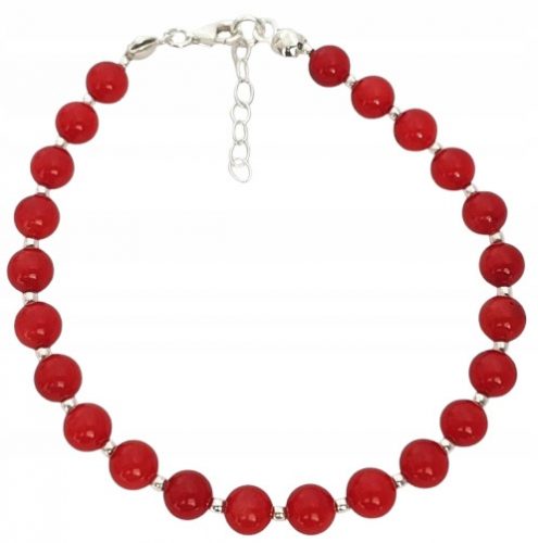  BRACCIALE IN ARGENTO 925 CON CORALLO, CORALLO ROSSO, 21 CM