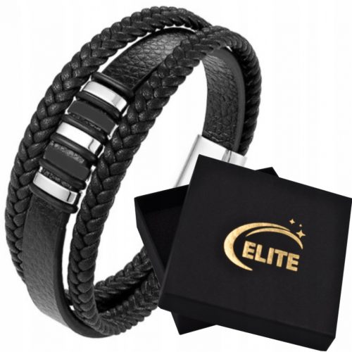  BRACCIALE ELEGANTE DA UOMO IN PELLE, ACCIAIO 316L, NERO M56 + SCATOLA