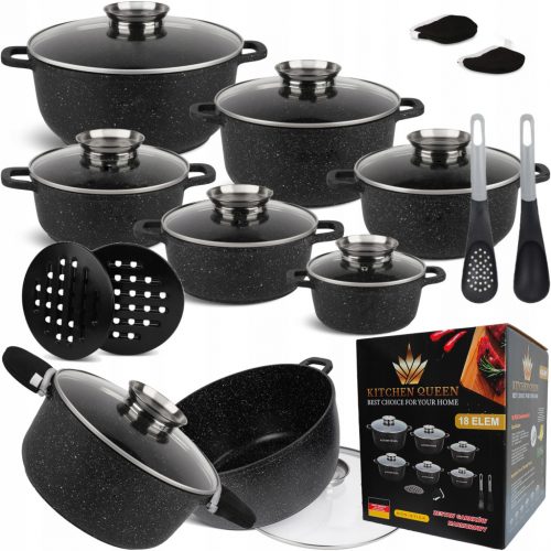  Set pentole in alluminio KITCHEN QUEEN PREMIUM, 18 pz.