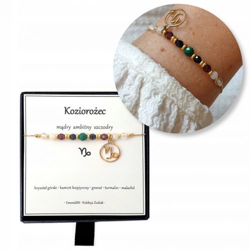  BRACCIALE con pendente segno CAPRICORNO malachite TORMALINA