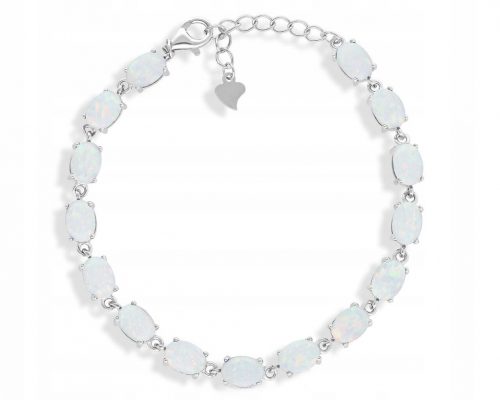  Bracciale in argento con pietre bianche, opale sintetico, argento 925