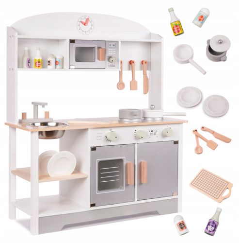  GRANDE CUCINA IN LEGNO ELEGANTE PER BAMBINI CON ATTREZZATURA LAURA + ACCESSORI