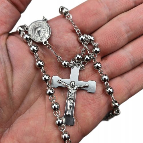  Collana Rosario in Argento con Croce, Catena da Uomo in Acciaio