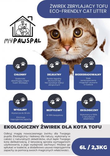  MyPawsPal 3x lettiera agglomerante naturale ecologica per gatti, eco tofu