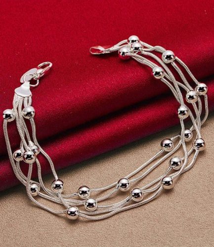  Bracciale da donna in corda multistrato in argento con palline pr925 + SCATOLA