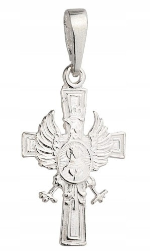  Ciondolo croce patriottica in argento con aquila e vergine Maria pr 925