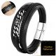  BRACCIALE DA UOMO IN PELLE CON BUSSOLA, ELEGANTE NERO, REALIZZATO IN PELLE 316L