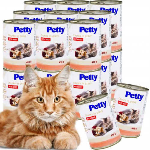  PETTY CAN BAGNO DI ALIMENTO PER GATTI IN PEZZI CON MANZO IN SALSA 415G