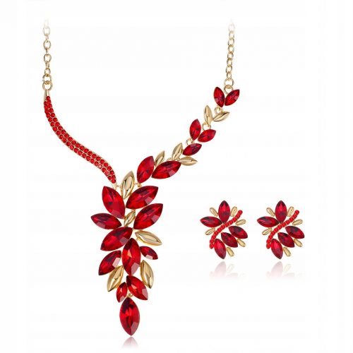  Set di collana rossa e orecchini con zirconi