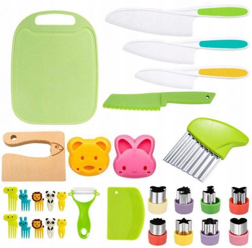  SET DI COLTELLI SAFE ACCESSORI DA CUCINA, MONTESSORI PER BAMBINI, 29 ELEMENTI.