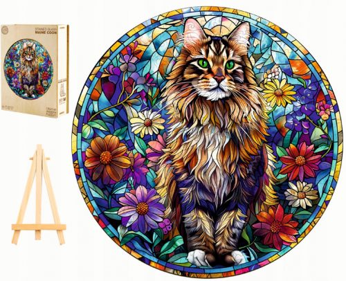  GRANDE PUZZLE IN LEGNO 300 PEZZI VETRO MAINE COON IN SCATOLA DI LEGNO