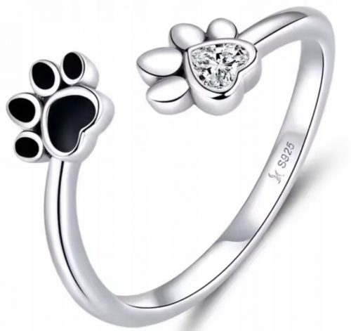  Anello regolabile in argento cane gatto zampa di cane cuore 925 + GRATIS!