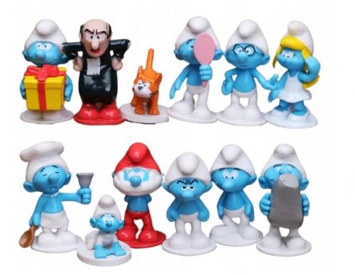  12 figurine SMERF, torta di compleanno, batacchio Gargamella