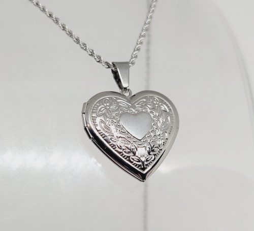  Collana Ciondolo In Acciaio Chirurgico Cuore Segretario Argento