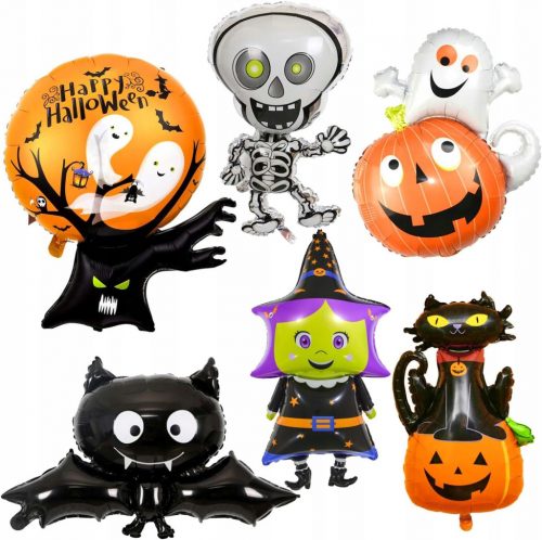  PALLONCINI HALLOWEEN SET DA 6 PALLONCINI PER FESTE GATTO SCHELETRO ZUCCA PIPISTRELLO