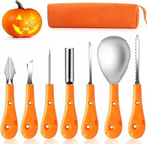  SET SCULTURA ZUCCA LAMA UTENSILI HALLOWEEN VALIGETTA 7 PEZZI