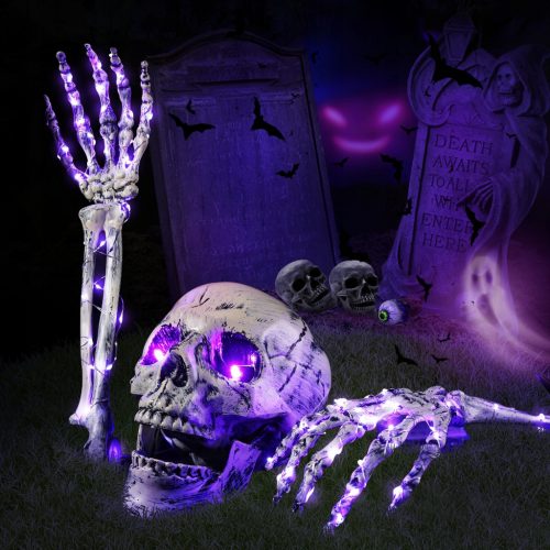  DECORAZIONE DI HALLOWEEN REALISTICA CON TESCHIO E OSSA DELLA MANO CON LED