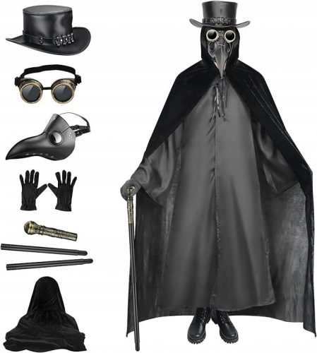  MASCHERA COSTUME DOTTORE DELLA PESTE CON BECCO MASCHERA DOTTORE MEDIEVALE