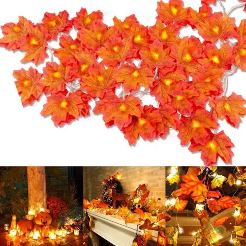  GHIRLANDA LUMINOSA 80LED LAMPADE FOGLIE ACERO DECORAZIONI AUTUNNO HALLOWEEN XL