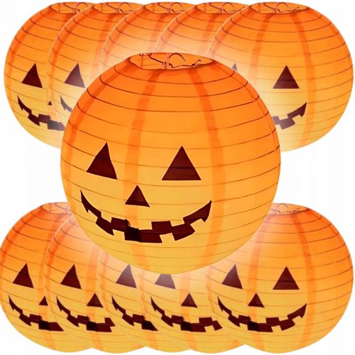  SET 10 LANTERNA DI CARTA LED ZUCCA DECORAZIONE LUMINOSA DI HALLOWEEN 25 CM