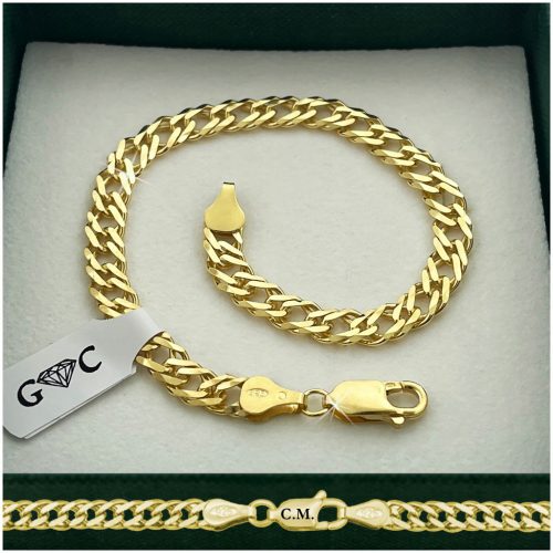  BRACCIALE DA UOMO IN ORO ARGENTO 925/585 ROMBO 21cm/5.5mm SPESSORE + INCISIONE