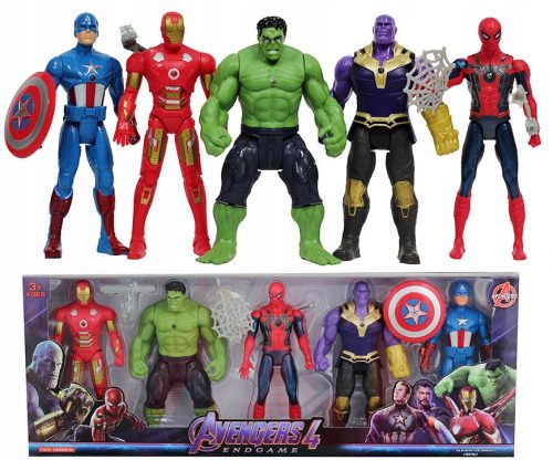  5 AVENGERS THANOS SPIDERMAN IRON CAPITANO AMERICA HULK THOR FIGURE