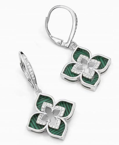  Orecchini in argento, pendenti, grande fiore a quattro petali 2, verde scuro