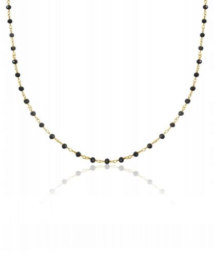  Collana con perle di onice nero, catena in argento 925 placcato oro 14 carati