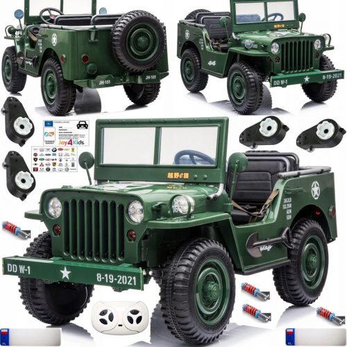  Auto JEEP WILLYS 4X4 con batteria 12V14AH, ruote EVA, esercito americano