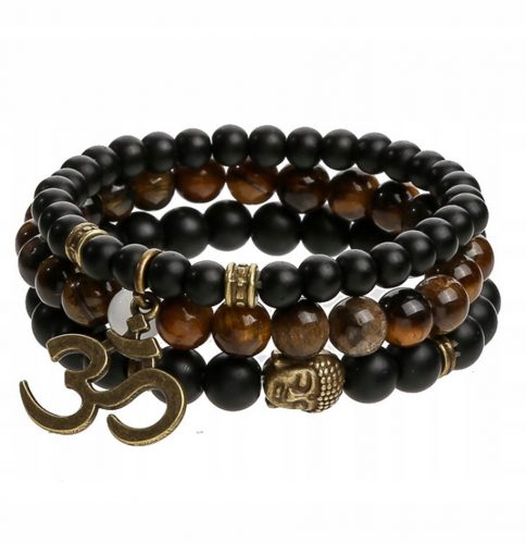  SET BRACCIALETTI BUDDHA DA UOMO 3IN1 PIETRA ONICE OCCHIO DI TIGRE