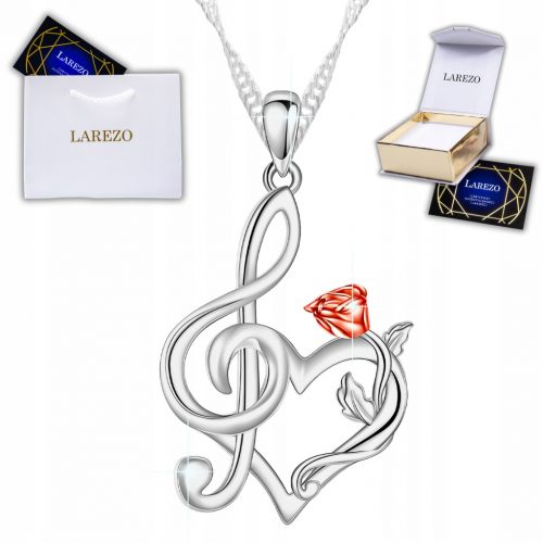  Collana in Argento Chiave di Violino Cuore con Nota Rosa Note Musicali ARGENTO 925