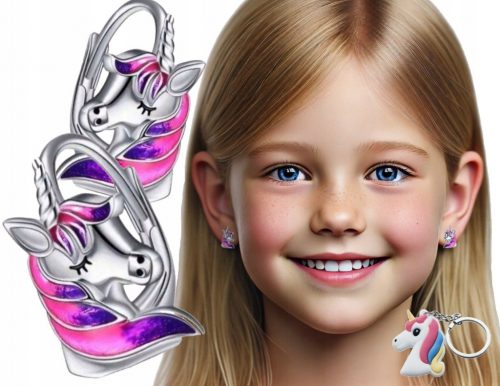  Incantevoli orecchini in argento 925 con unicorno per bambini, chiusura inglese