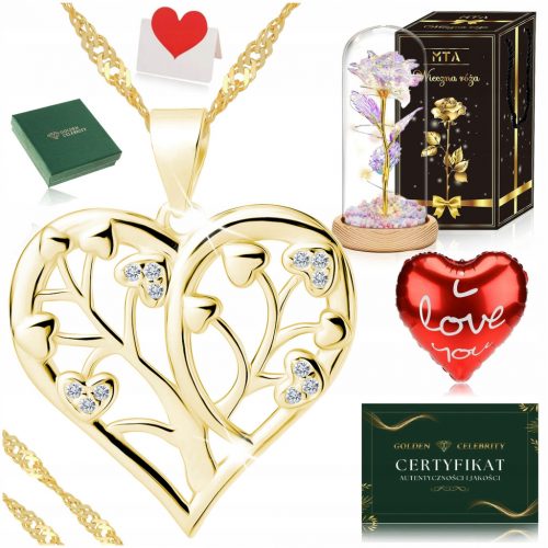  COLLANA CUORE ORO + ROSA ETERNA LED REGALO PER NONNA DONNA LEI