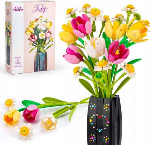  FIORI IN BLOCCHI FIORI - BOUQUET DI FIORI FAI DA TE DA BLOCCHI + VASO 1250 pz.