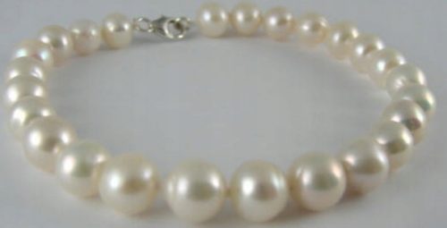  Bracciale con perle naturali bianche 7,5 mm + argento