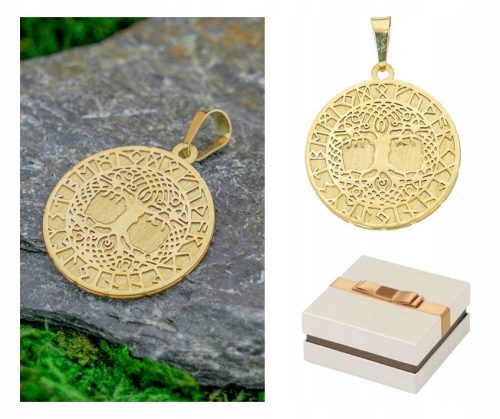  Oro 585 Ciondolo in oro Albero della vita Albero della felicità Runa di Odino 14 kt