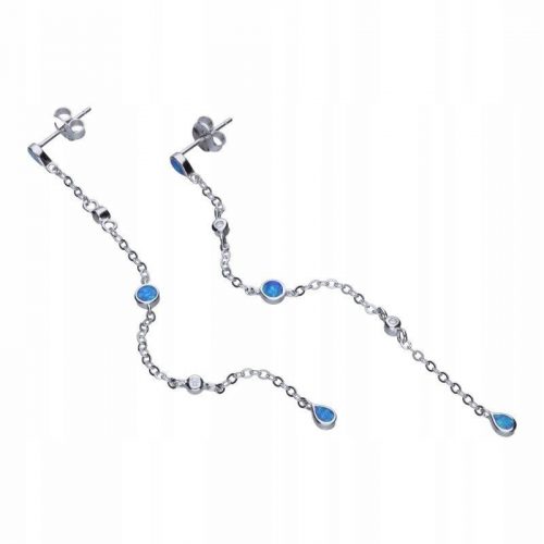  ORECCHINI LUNGHI 8cm ARGENTO RODIATO 925 OPALE BLU ZIRCONI POST