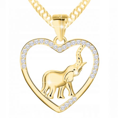  Collana in Oro con Elefante, CUORE PLACCATO ORO 585, Zirconi, Elefante, ARGENTO 925