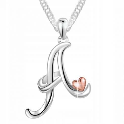  Collana in argento con cuore rosa con la lettera Amore eterno Lettera A, ARGENTO 925