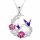  Collana Colibrì Falce Luna Uccelli Fiori Colorati Fiore Rosa ARGENTO 925