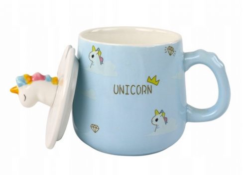  Tazza, cucchiaio, infusore con motivo unicorno blu