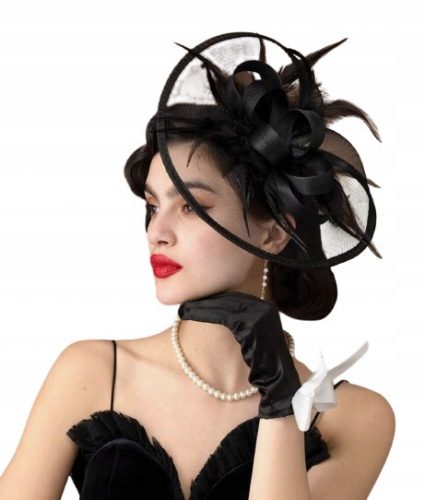  Bellissimo fascinator, toque, fascia per fiori, fermaglio per cappello da banchetto nero