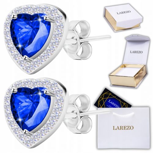  Orecchini in Argento Cuori di Cristallo Blu e Zirconi Lucidi ARGENTO 925