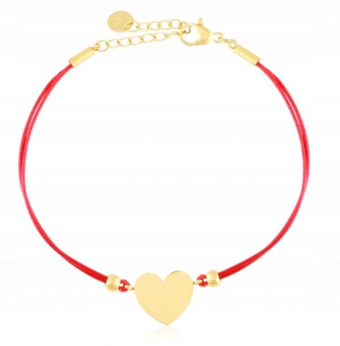  BRACCIALE IN ORO, ACCIAIO CHIRURGICO 316L, CORDA A CUORE ROSSO