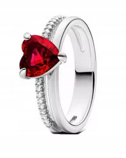  Anello cuore rosso convesso con zirconi, argento S925, misura 14