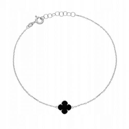  Bracciale trifoglio in argento, onice nero PR.925, 19 cm