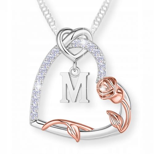  Collana a cuore in argento 925 con la lettera Zirconi Fiore della vita Rosa Lettera M