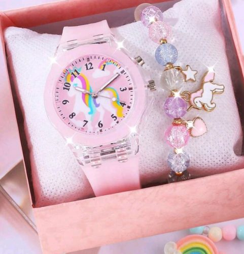  Confezione regalo con braccialetto per orologio unicorno per ragazze