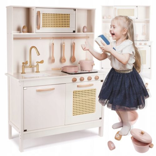  Cucina per bambini in legno XXL 100 cm BOHO Piatti Accessori Fornelli